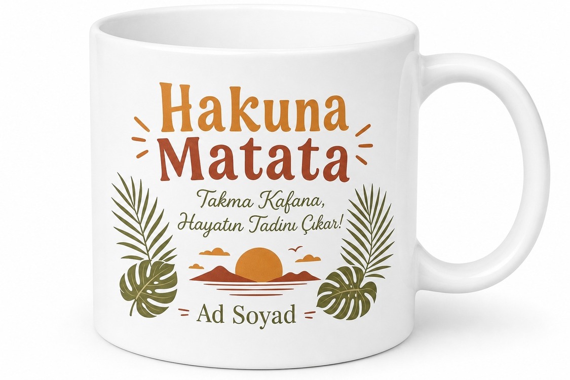 Hakuna Matata Sorun Yok Temalı Baskılı Porselen Kupa Bardak Hediye