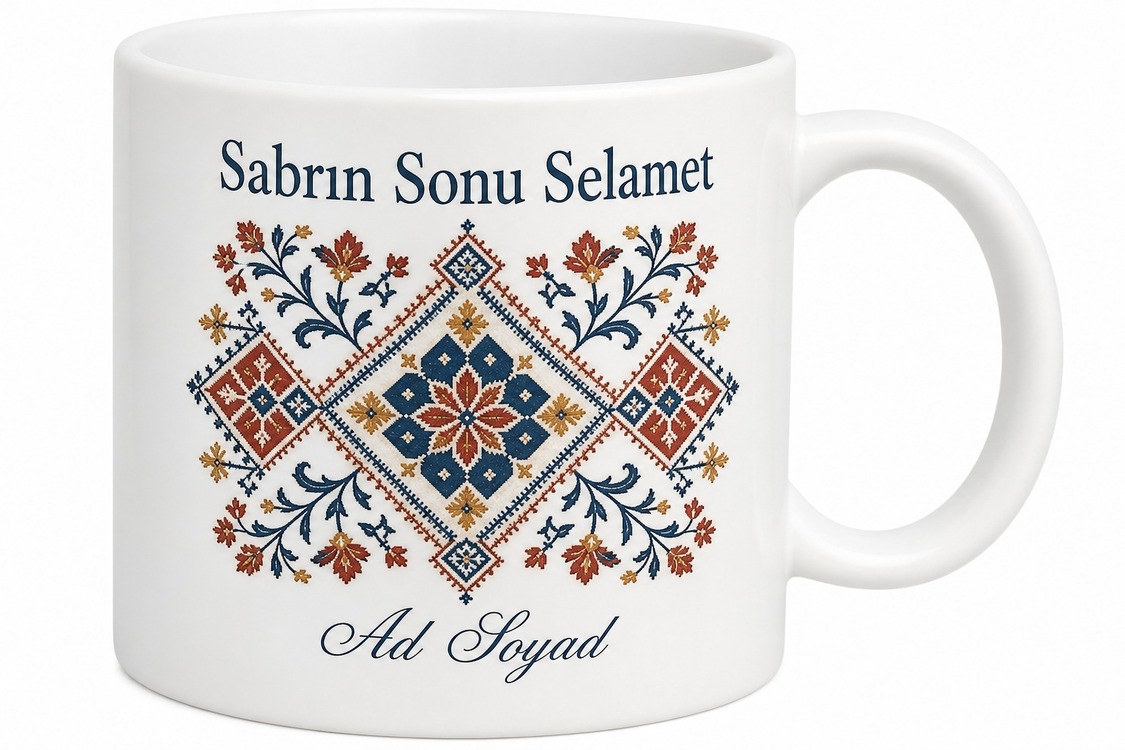 Yorgancı Pamuk Döverek İğneyle Çizilen Motif Seramik Kupa Hediye Bardak