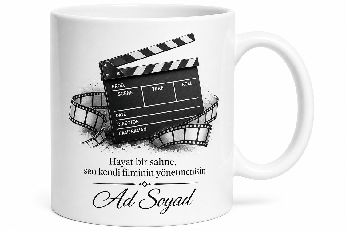 Film Klaket Temalı Sinema Sever Baskılı Kupa Bardak Özel Tasarım Hediye