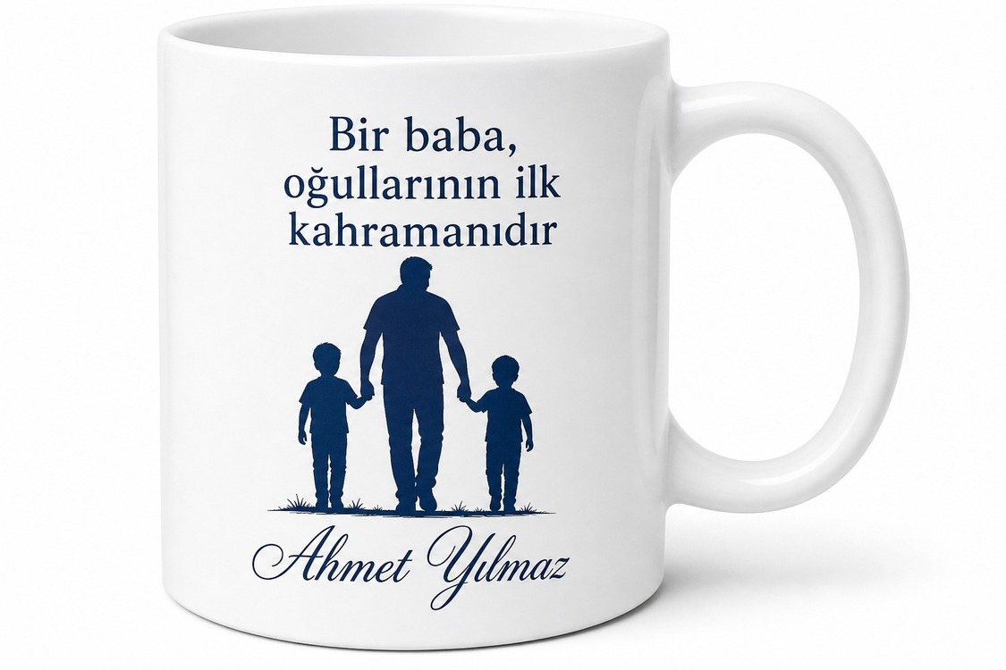Baba ve Oğulları Yazılı Özel Tasarım Kupa Bardak Babalar Günü Hediye