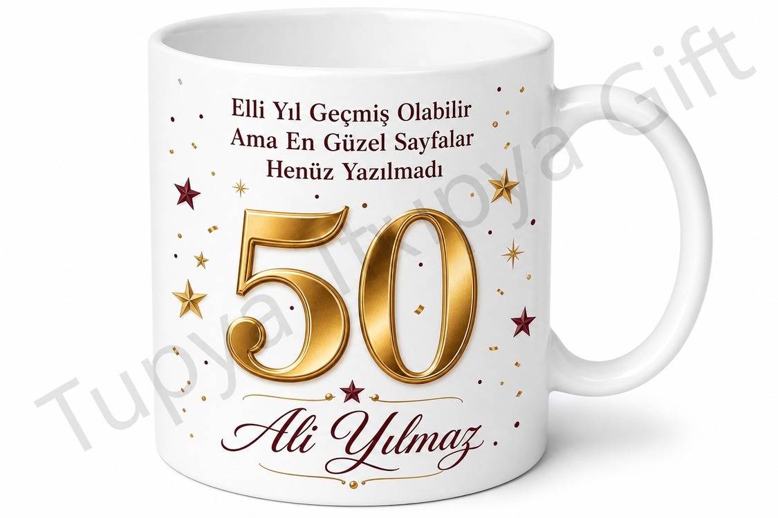 Yarım Asır Kutlaması 50 Yaş Doğum Günü Özel Tasarım Kupa Bardak Hediye