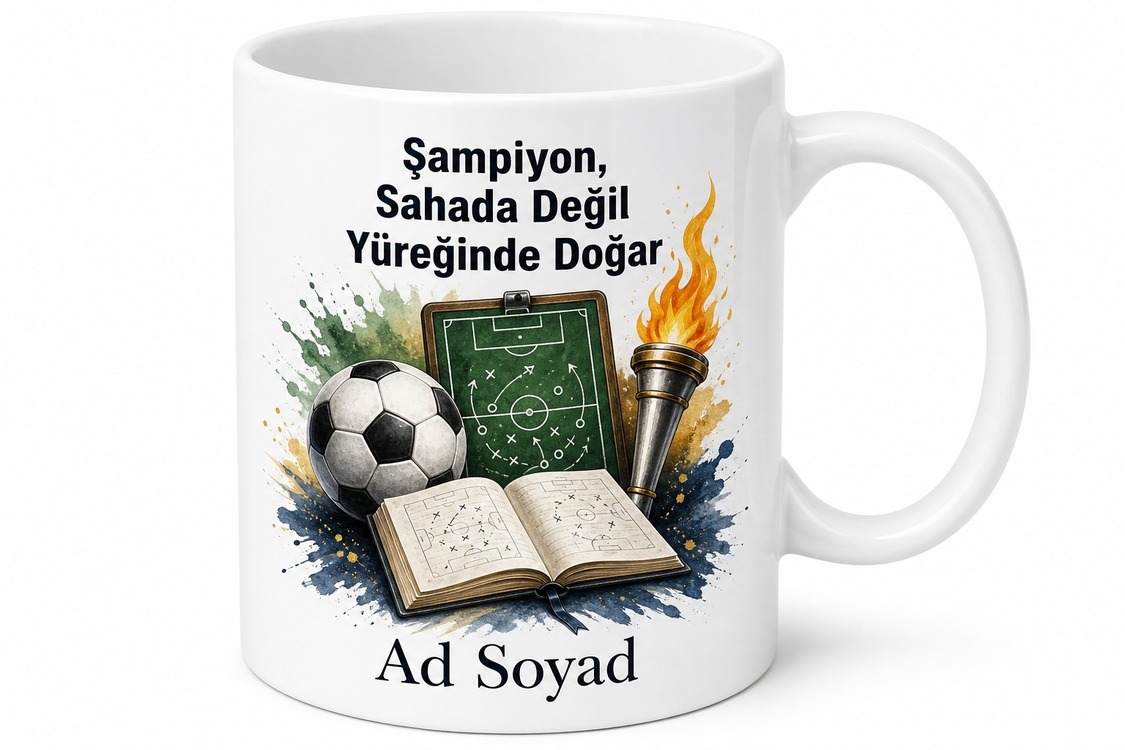 Spor Temalı Futbol Topu Taktik Tahtası Olimpiyat Meşalesi Baskılı Kupa Bardak Hediye