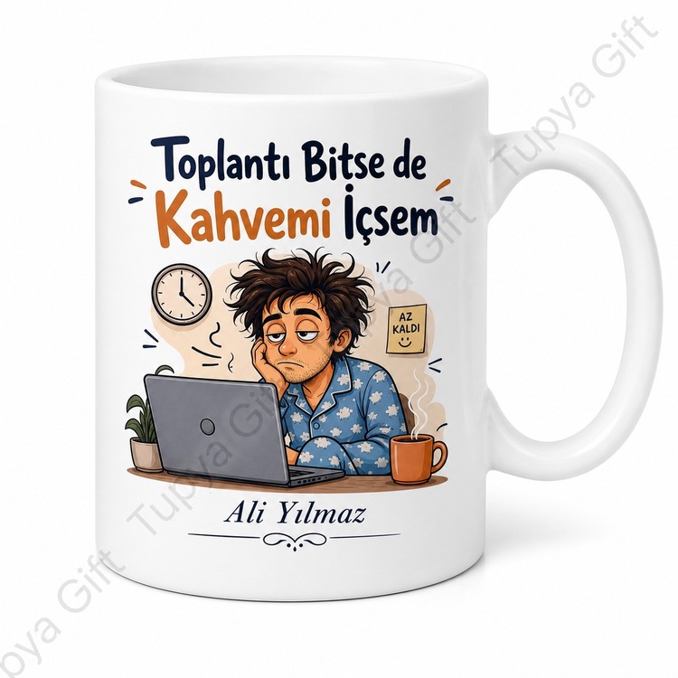 Evden Çalışma Temalı Komik Baskılı Kupa Bardak Home Office Hediye