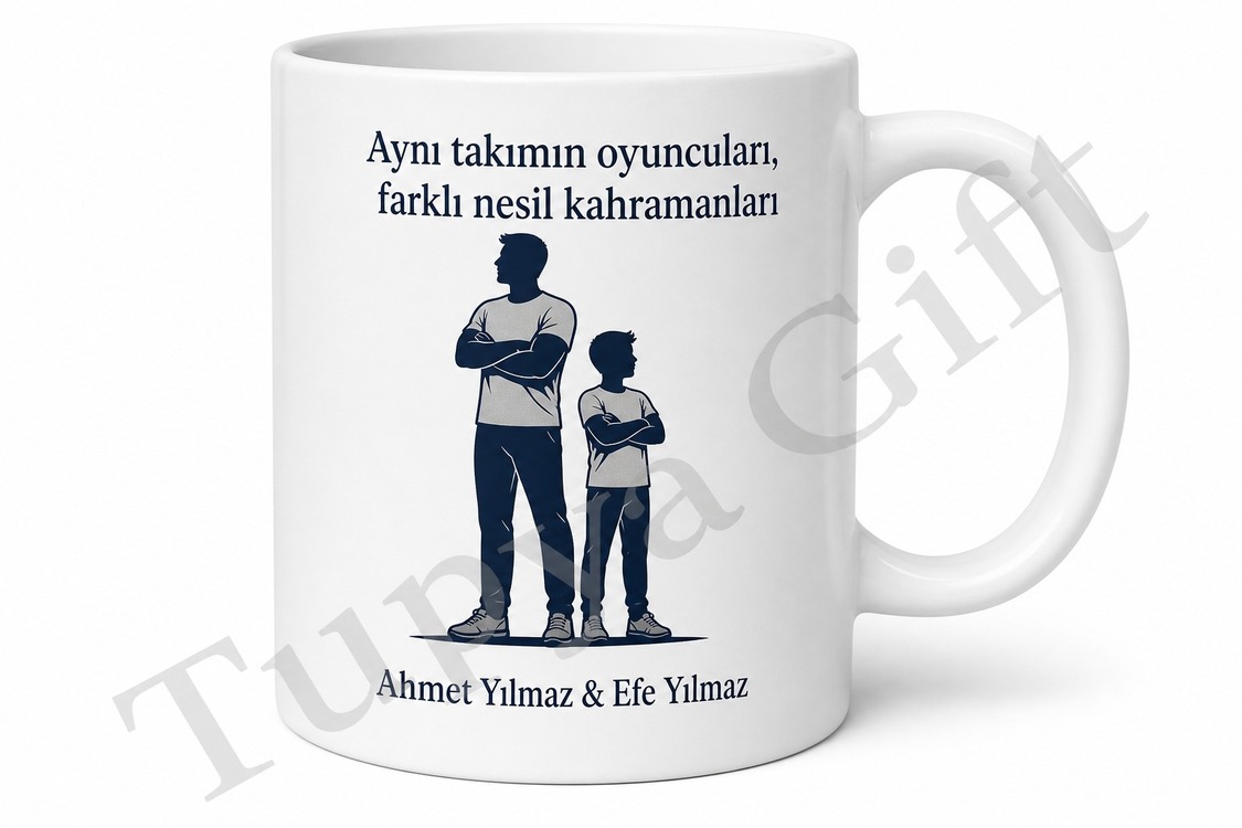 Baba Oğul Kombini Kişiye Özel Baskılı Kupa Bardak Seti Hediye