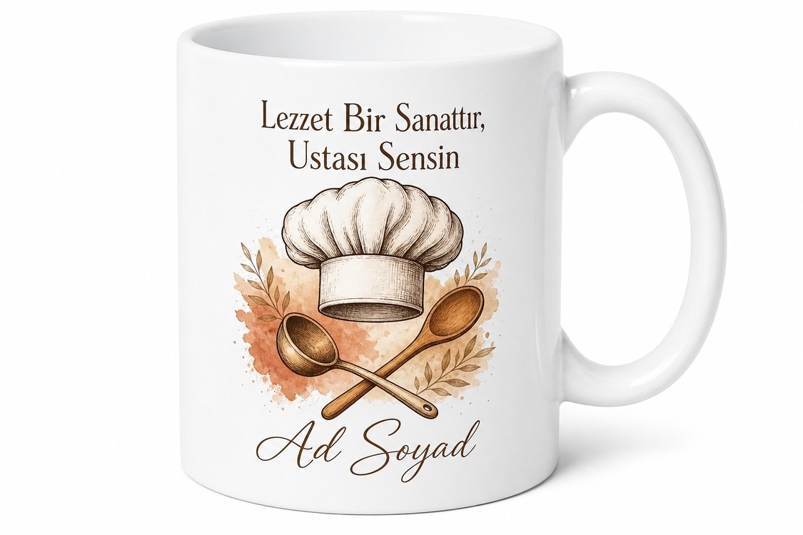 Aşçılık Kursu Mezununa Diploma Hediyesi Kepçe Şef Şapkası Baskılı Kupa Bardak