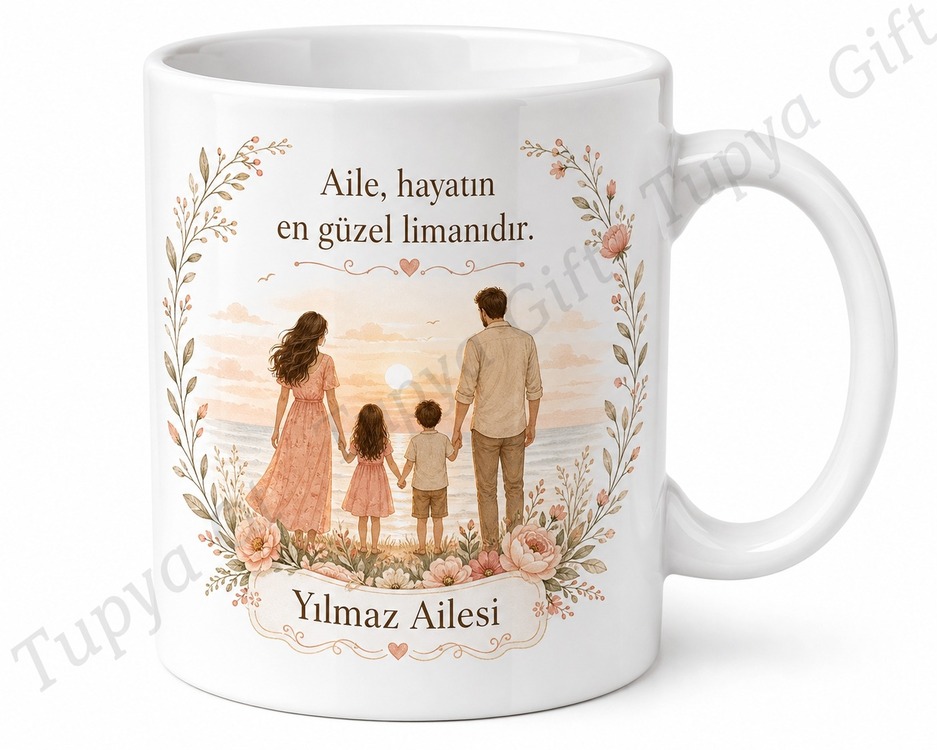 Aile Fotoğrafı Baskılı Kişiye Özel Kupa Bardak Hediye Aile Sevgisi
