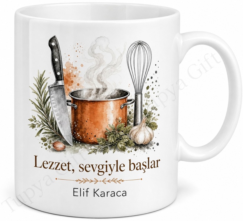 Gurme Temalı Kişiye Özel Baskılı Kupa Bardak Aşçı Hediye Mutfak