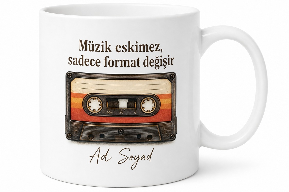 Kaset Temalı Nostaljik Baskılı Kupa Bardak Retro Müzik Hediye