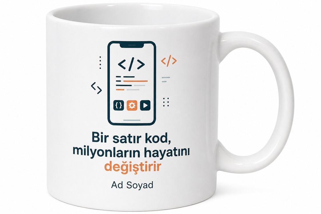 Mobil Uygulama Geliştirici İçin Kişiye Özel Baskılı Kupa Bardak Hediye