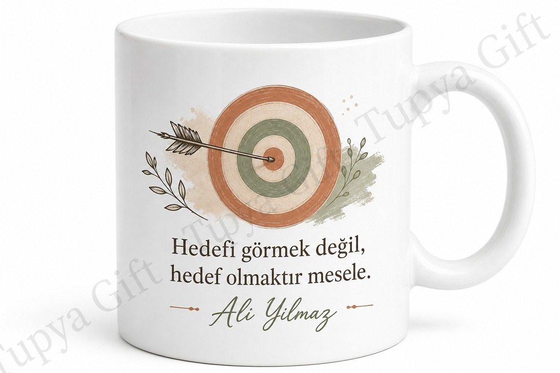 Okçuya Hediye İsimli Baskılı Kupa Bardak Okçuluk Temalı Özel Tasarım