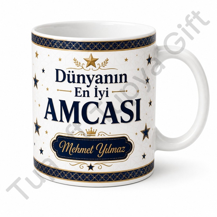 Amcaya Hediye İsme Özel Baskılı Kupa Bardak Amca Hediyesi Özel Tasarım