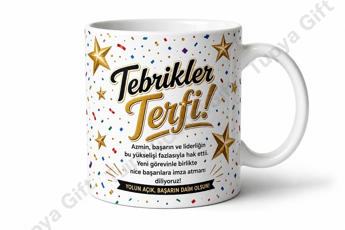 Terfi Hediyesi Kişiye Özel Kutlama Temalı Baskılı Kupa Bardak Hediye