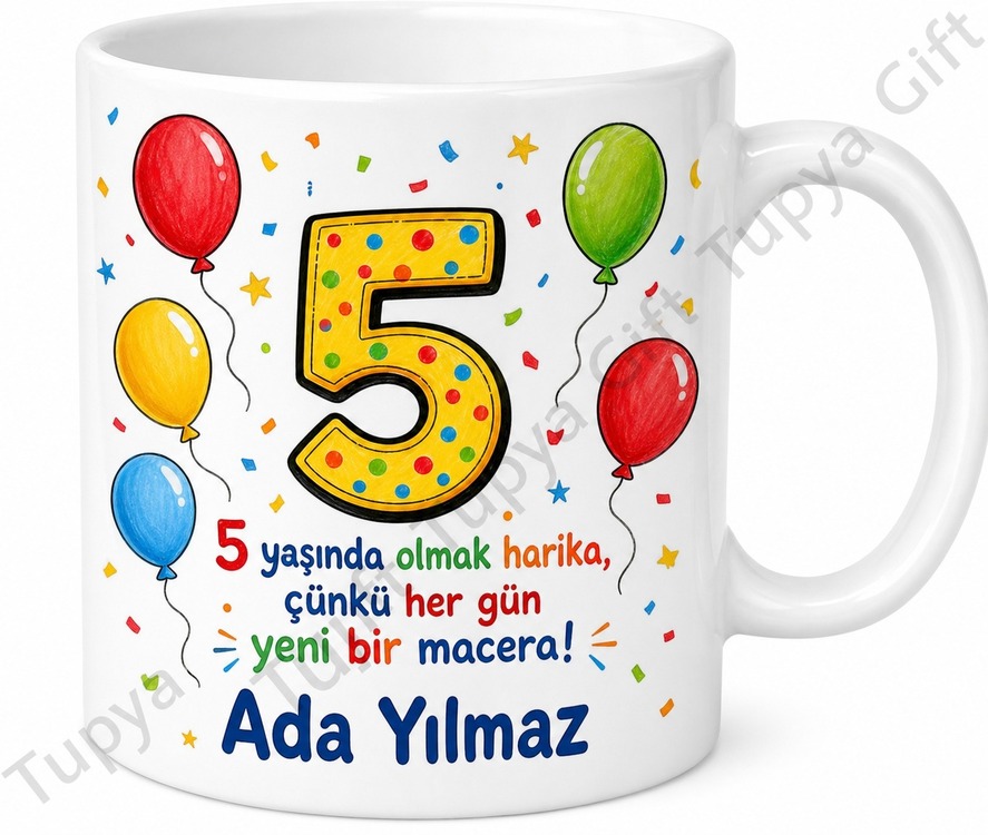Baskılı 5 Yaş Doğum Günü Hediyesi Kupa Bardak Çocuklar İçin Özel Tasarım