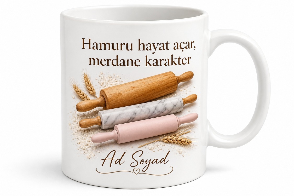 Merdane Kullananlara Özel Baskılı Kupa Bardak Kalın Ahşap Silikon Merdane Hediye