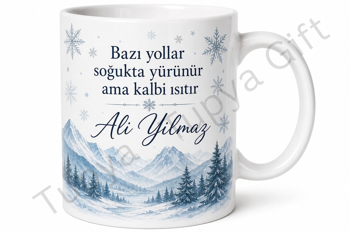 Kış Temalı Özel Baskılı Kupa Bardak Hediye Kar Deseni Porselen Mug