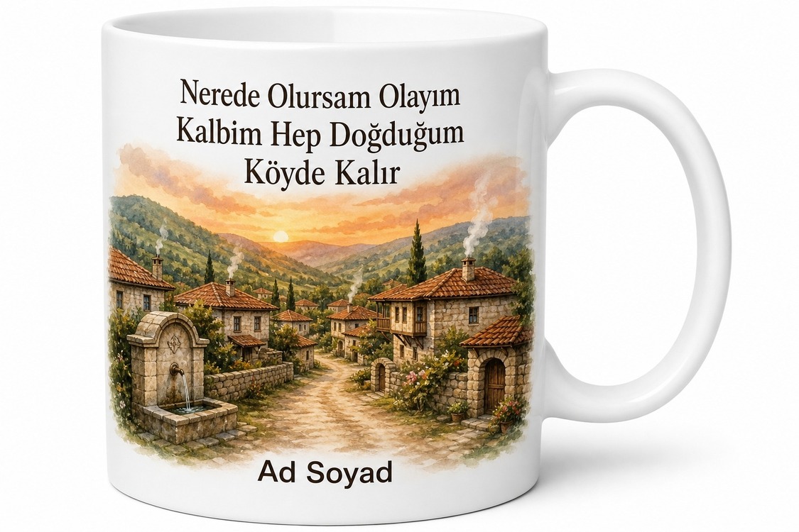 Doğduğum Köy Temalı Baskılı Kupa Bardak Nostalji Hediye Köy Anısı