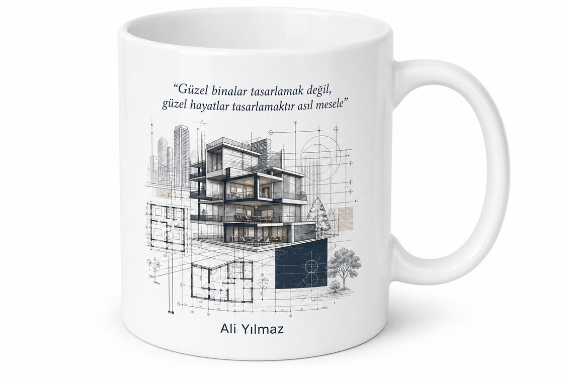 Mimarlık Şehir Planı Bina Kesiti Modern Çizgiler Tasarım Kupa Bardak Hediye