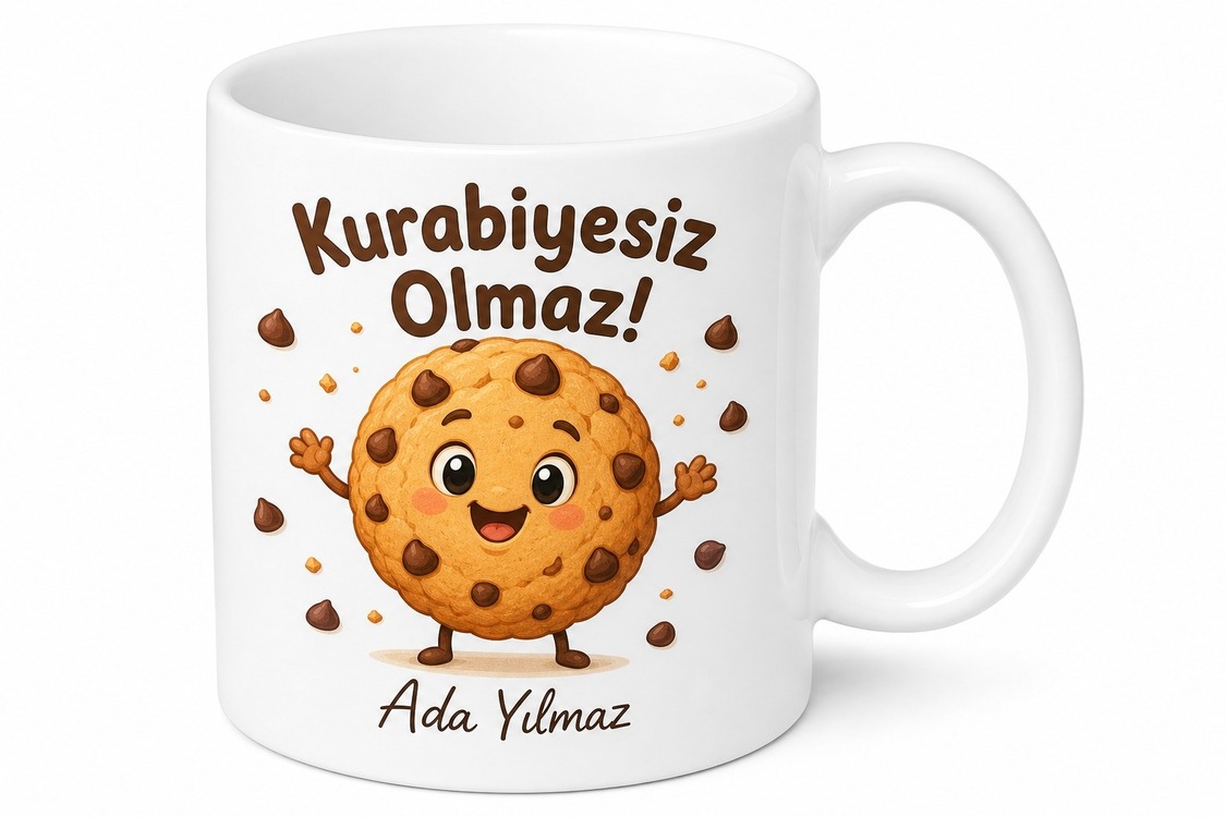 Çocuklara Özel Damla Çikolatalı Kurabiye Temalı Baskılı Porselen Kupa Bardak Hediye