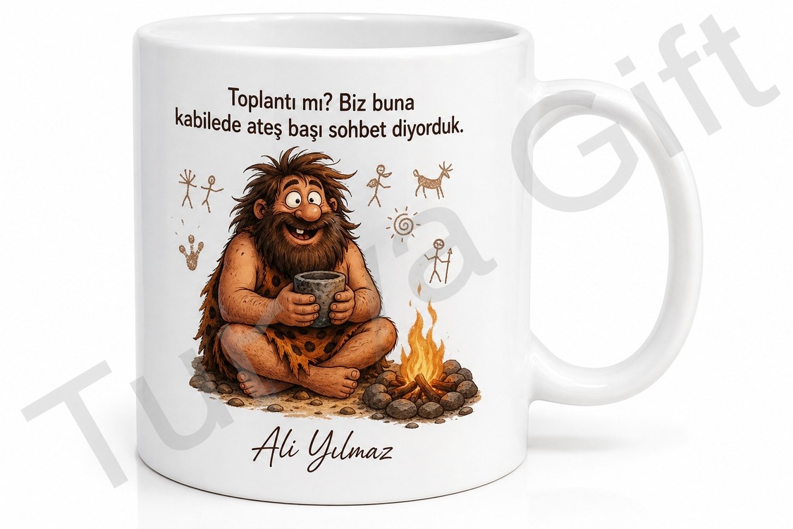 Taş Devri Temalı Komik Baskılı Kupa Bardak Eğlenceli Hediye Porselen Mug