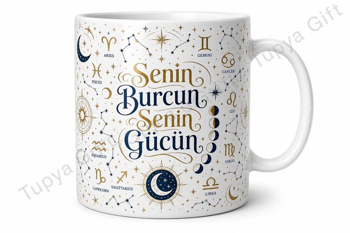 Astroloji Burç Temalı Kişiye Özel Baskılı Kupa Bardak Hediye Doğum Günü