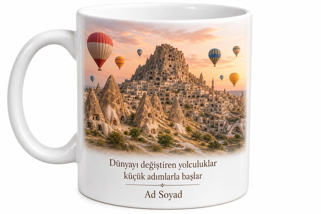Nevşehir Göreme Uçhisar Peri Bacaları Balon Turu Özel Tasarım Baskılı Kupa Bardak Hediye