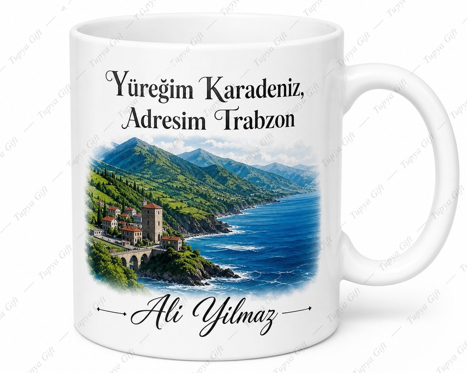 Trabzon Temalı Baskılı Kupa Bardak Hediye Trabzonlu Özel Tasarım Mug