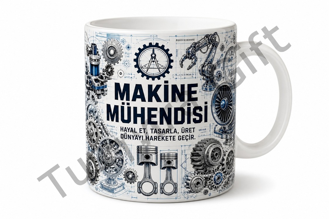 Makine Mühendisine Hediye Baskılı Kupa Bardak Kişiye Özel Tasarım Mühendis