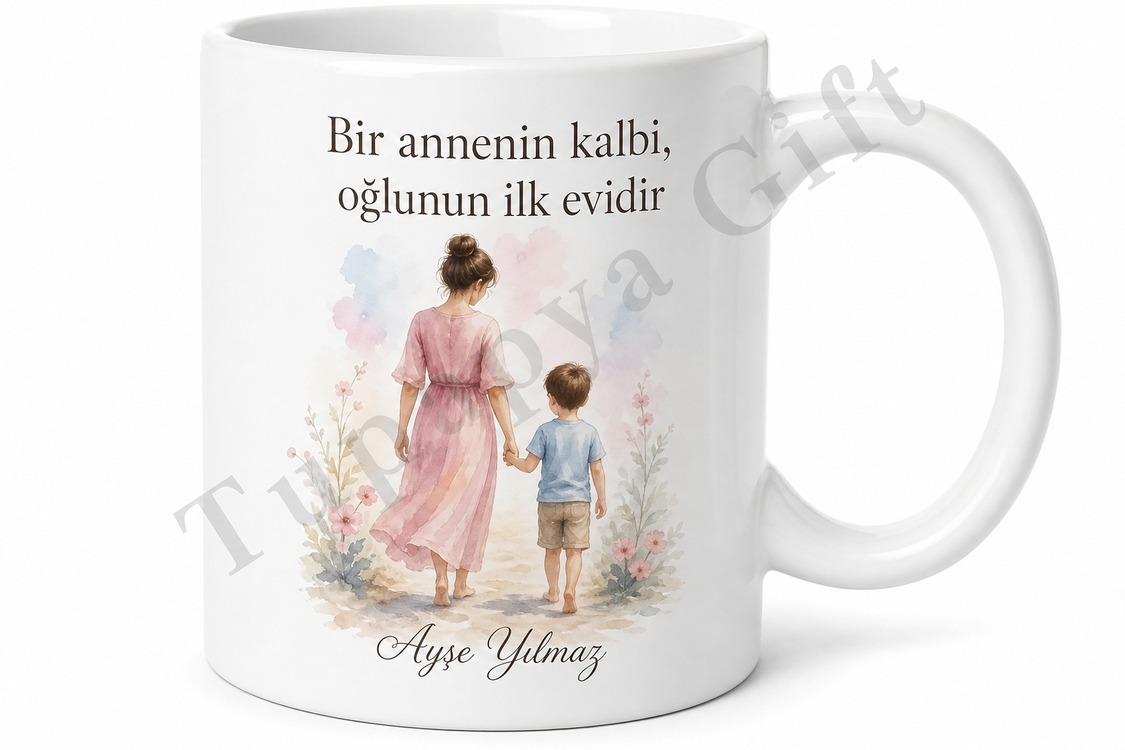 Anne Oğul Kombini Kişiye Özel Baskılı Kupa Bardak Seti Hediye