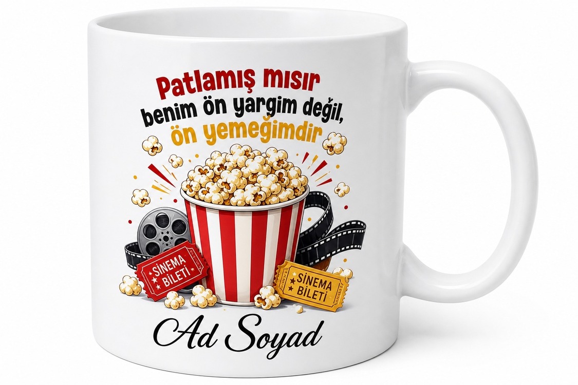 Obur İzleyici Patlamış Mısır Sinema Temalı Baskılı Porselen Kupa Bardak Hediye