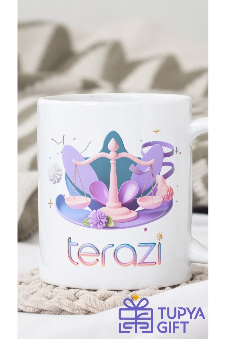 Kişiye Özel Terazi Burcu Tasarımlı Kupa Bardak – Denge ve Zarafetin Benzersiz Yansıması
