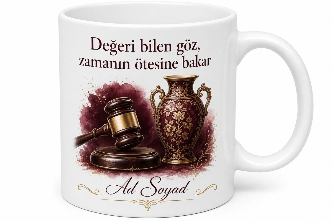 Müzayede Yöneticisine Hediye Antika Çekiç Vuran Özel Tasarım Baskılı Porselen Kupa Bardak