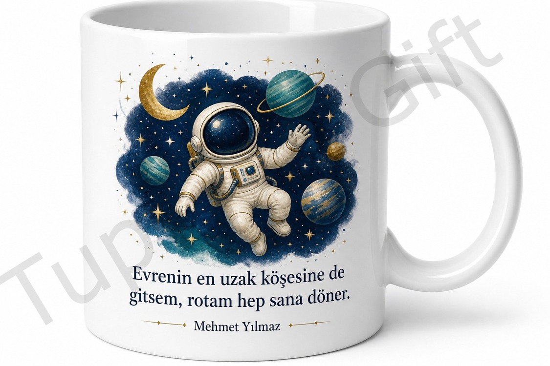 Astronot Baba Yazılı Uzay Temalı Kupa Bardak Babalar Günü Hediyesi