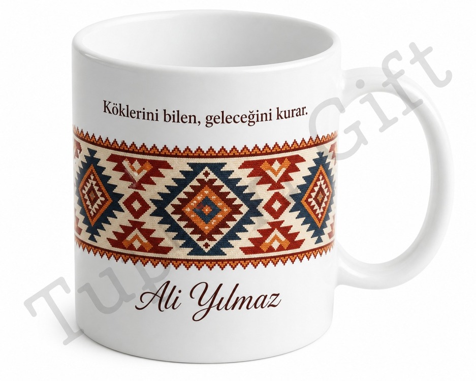 Etnik Desenli Baskılı Kupa Bardak Hediye Özel Tasarım Porselen Mug