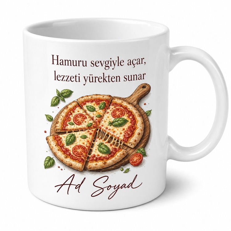 Pizzacıya Hediye Baskılı Porselen Kupa Bardak Pizza Şef Hediye Kupa