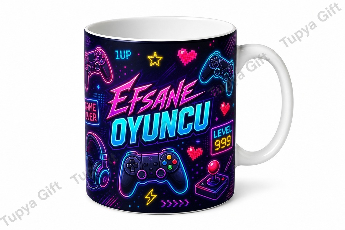 Gamer Oyuncu Temalı Kişiye Özel Baskılı Kupa Bardak Hediye Oyun Severlere