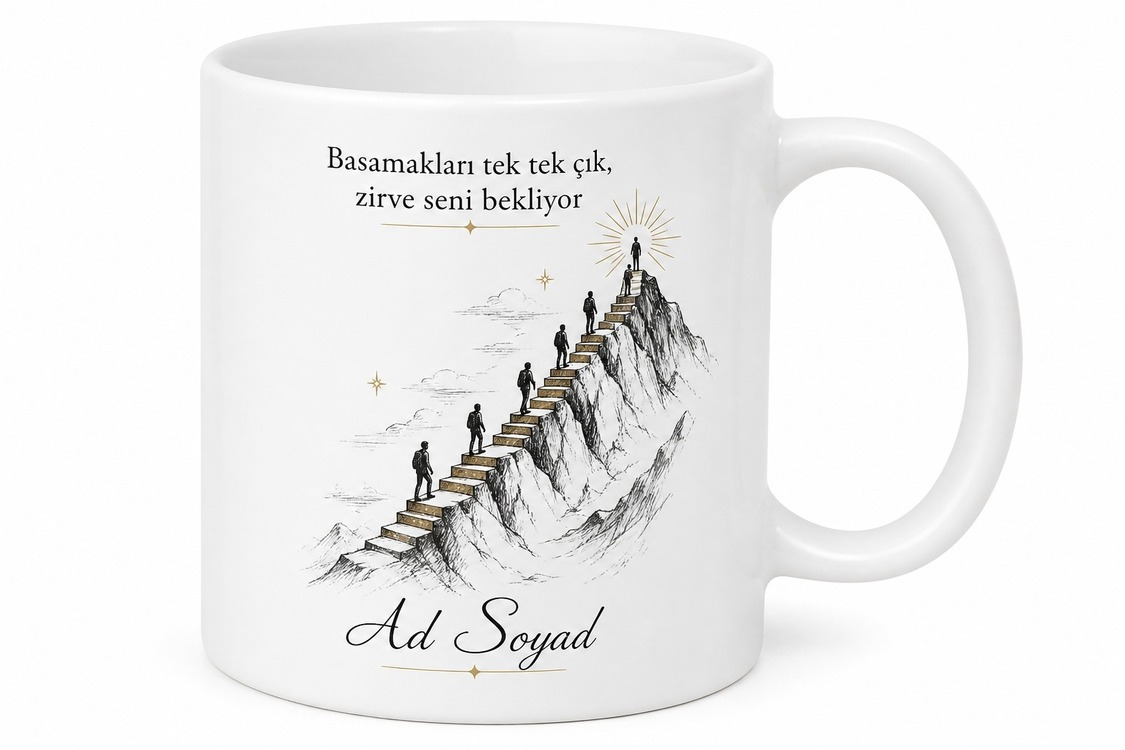 Merdiven Temalı Başarı Basamakları Çizimli Hediyelik Kupa Bardak Hediye