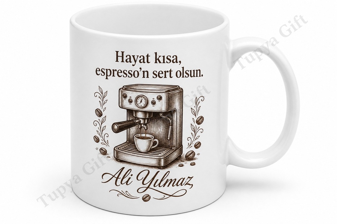 Espresso Temalı Kişiye Özel Baskılı Porselen Kupa Bardak Hediye