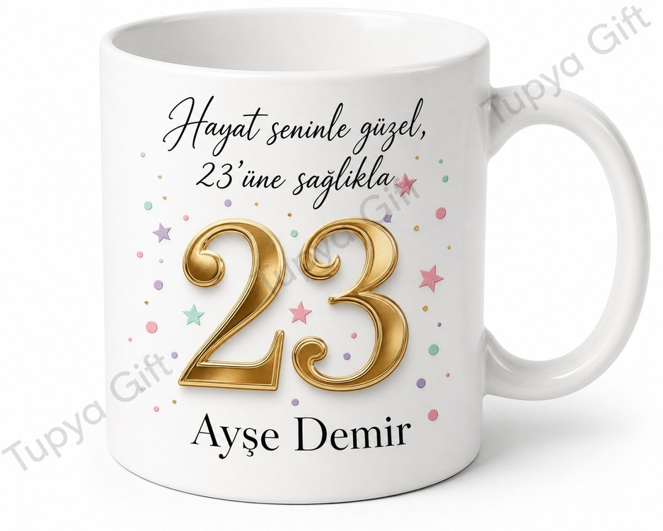 23 Yaş Doğum Günü Hediyesi Özel Baskılı Kupa Bardak Kutlama Hediye
