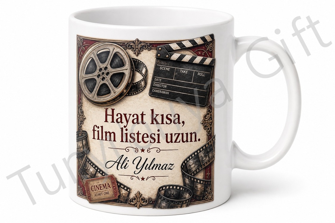 Sinema Tutkunu İçin Baskılı Kupa Bardak Hediye Film Severler İçin Özel Tasarım