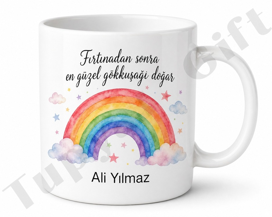 Gökkuşağı Temalı Kişiye Özel Baskılı Kupa Bardak Hediye