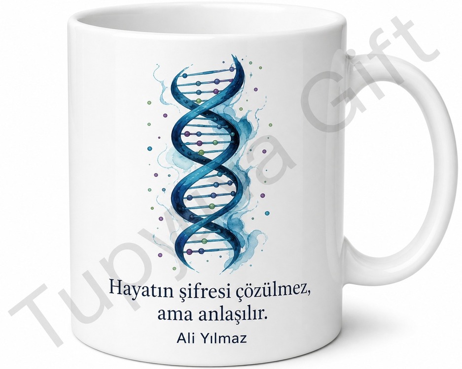 DNA Temalı Biyolog Hediyesi Özel Tasarım Baskılı Porselen Kupa Bardak