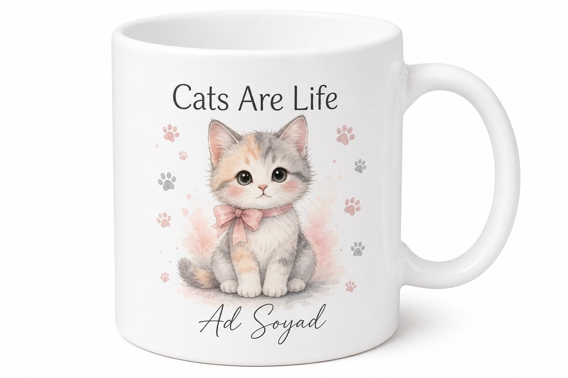 Cats Are Life Temalı Kedi Severler İçin İngilizce Baskılı Porselen Kupa Bardak Hediye