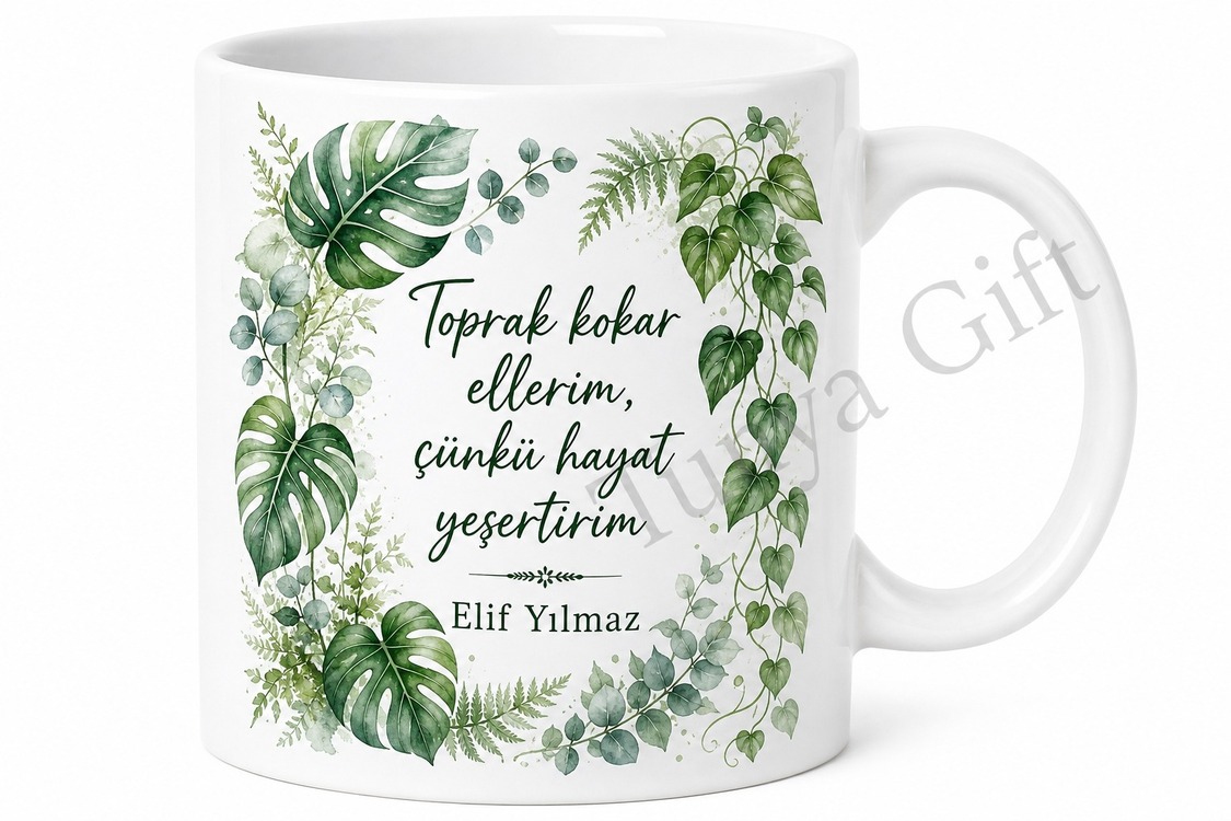 Bitki Sever Temalı Baskılı Kupa Bardak Hediye Çiçek Doğa Porselen Mug