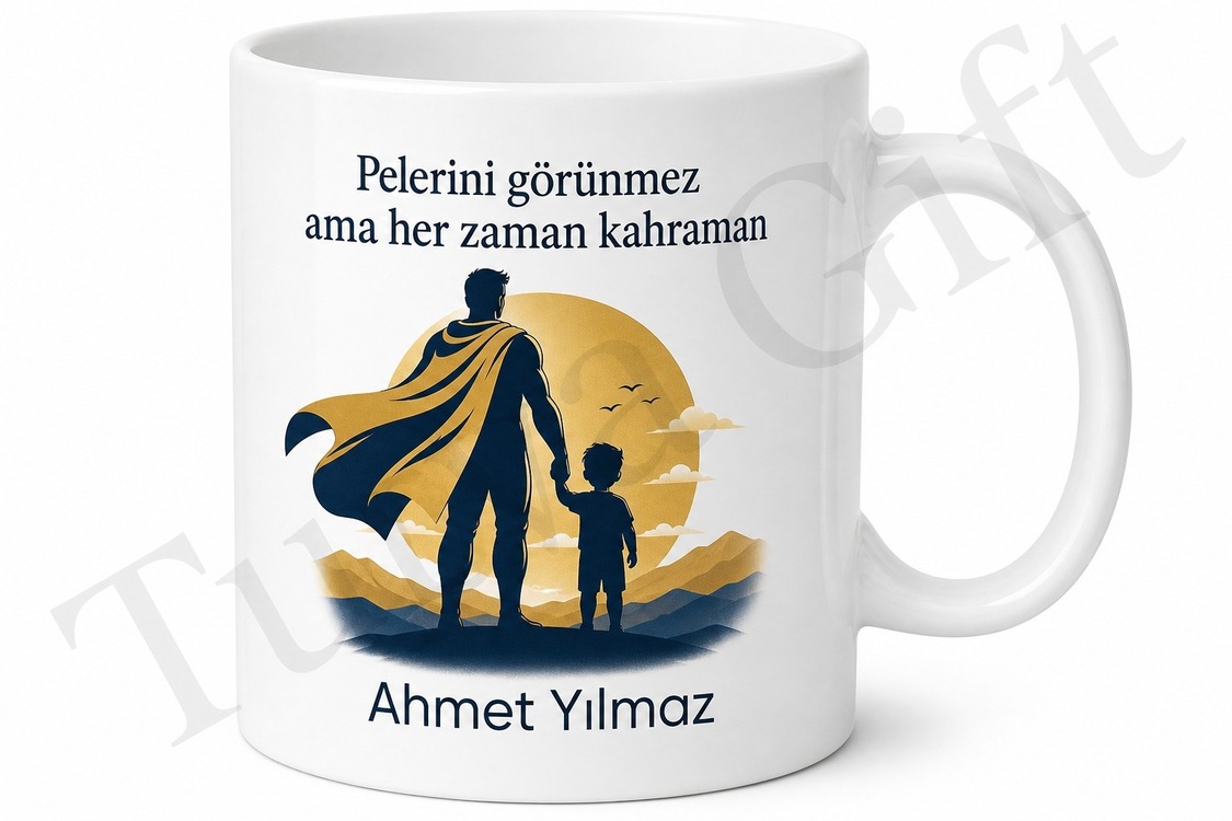 Kahraman Baba Pelerin Tasarımlı Kupa Bardak Babalar Günü Hediyesi