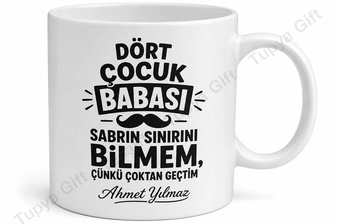 Dört Çocuk Babası Yazılı Komik Kupa Bardak Babalar Günü Hediyesi