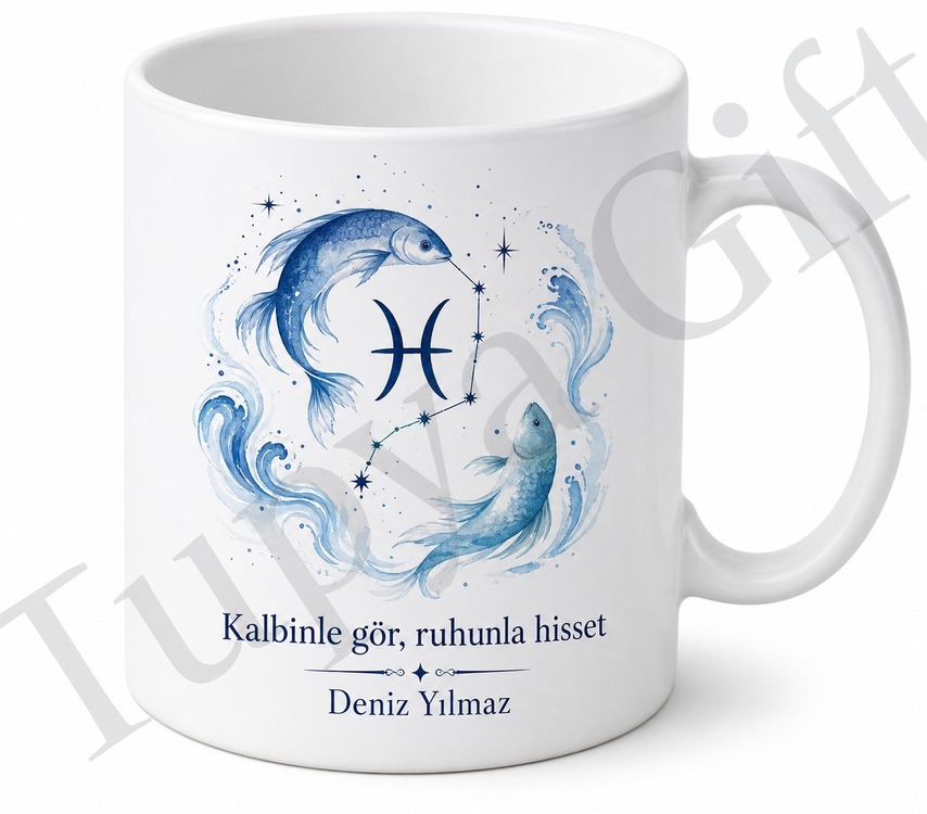 Balık Burcu Temalı Kişiye Özel Baskılı Kupa Bardak Hediye