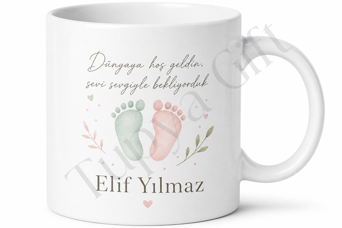 Hoş Geldin Bebek Yazılı Kişiye Özel Baskılı Kupa Bardak Hediye