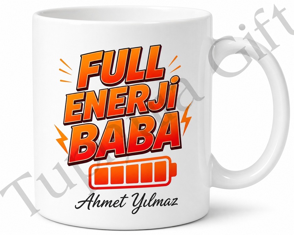 Full Enerji Baba Yazılı Esprili Kupa Bardak Babalar Günü Hediyesi