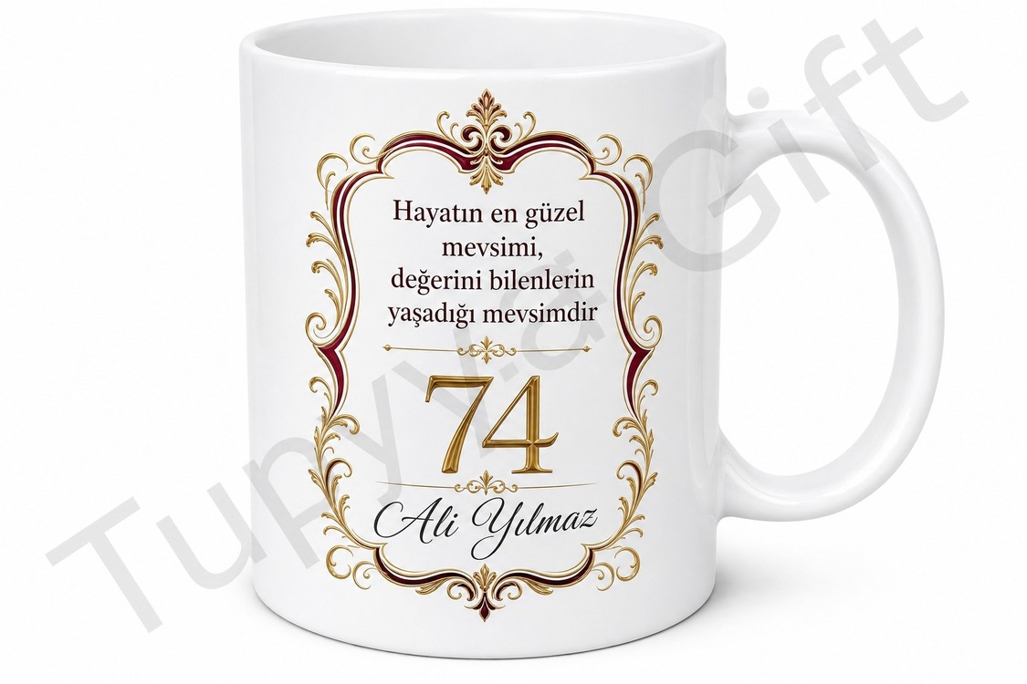 Şık Tasarım Porselen 74 Yaş Doğum Günü Hediyesi Çay Kupası Bardak