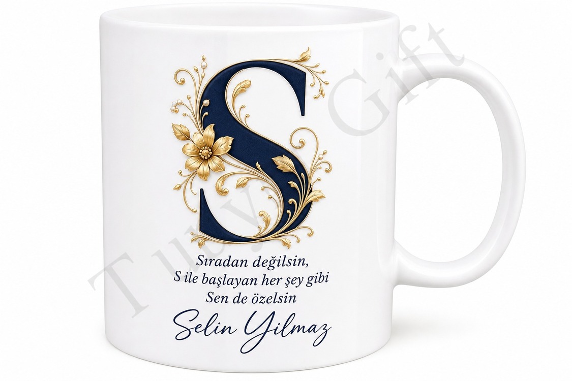 S Harfi Baskılı Kişiye Özel Kupa Bardak İsimli Harf Hediye